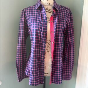 Banana Republic Navy and Pink Plaid Button-Up Shirt
